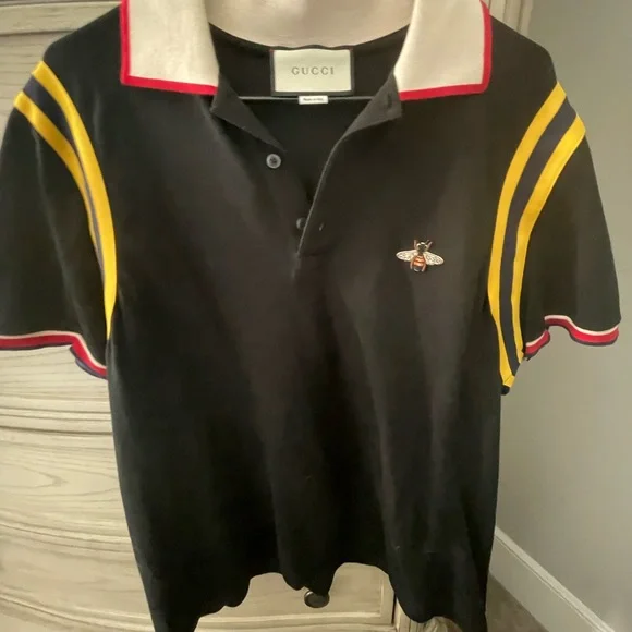 Gucci Black Polo with Yellow Stripes and Red Trim - Picture 1 of 5